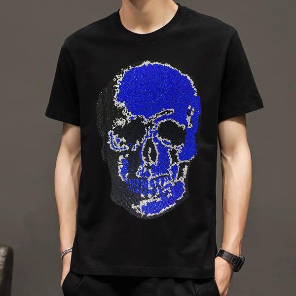 T-shirt da uomo Outdoor Slim Custom Original High Elasticity T-Shirt Luxury Shiny Diamond O-Collo Manica corta Sottile Casual Uomo Summer Pullover