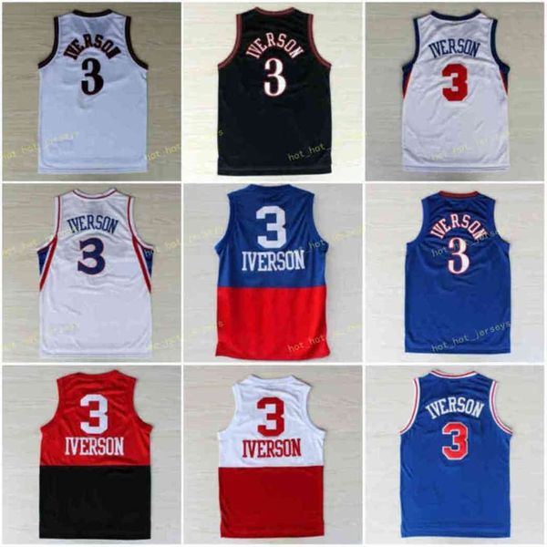 

vintage 3 allen 3iverson 76 jersey georgetown hoyas vintage jerseys uniforms gray black blue white red stitchedm47, Black;red