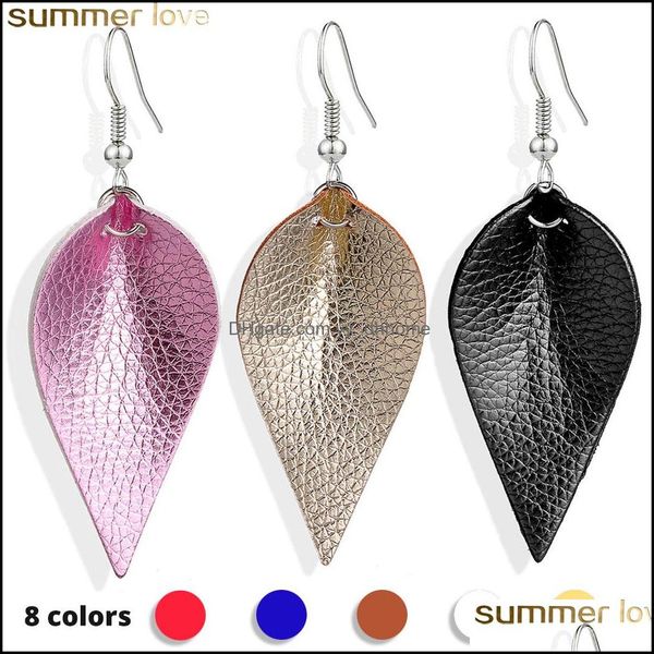 

charm earrings jewelry new trendy cutting leaf leather for women sequins mti colors bohemia tear drop dangle earring handmade delivery 2021, Golden