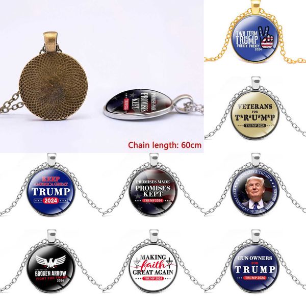 

75pcs/dhl donald trump necklace 2024 us president election accesseries stainless steel tag i'll be back keyring keychain us flag eagle, Red;brown