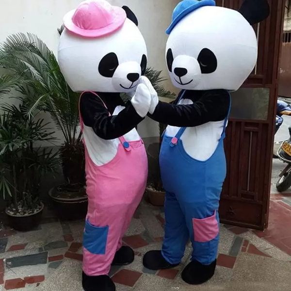 Costume da mascotte panda di coppia di Halloween di alta qualità personalizza il personaggio a tema anime dei cartoni animati formato adulto vestito da festa di carnevale di Natale