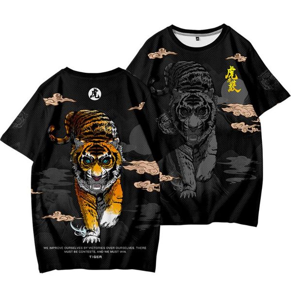 Erkek T-Shirt Erkekler Yaz Kısa Kollu T-Shirt Gevşek Tops Tee Hip Hop Streetwear Harajuku Siyah Kaplan Baskı Tişört Büyük Boy 6XL