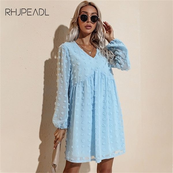 

casual loose v-neck dot a-line dress women long sleeve elegant boho mini dress 2022 spring summer woman fashion beach dresses 220317, Black;gray
