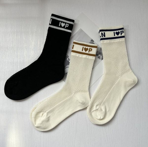 

love classic letter brand calf socks fashion hosiery spring summer mesh hollowed hosierys designer middle tube sock nyot, Black;white