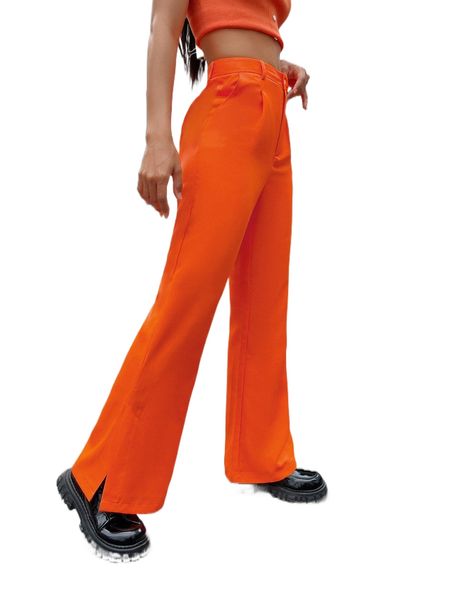 

split hem flare leg pants q9ms#, Black;white