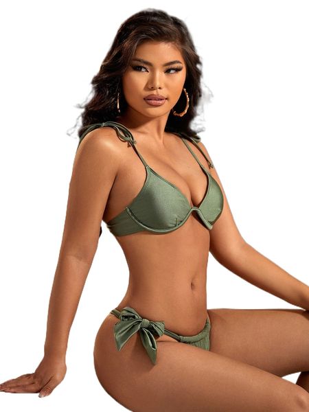 

sxy plain tie shoulder push up bikini swimsuit y06v#, White;black