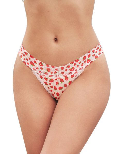 

strawberry print contrast lace panty k6ed#, Black;red