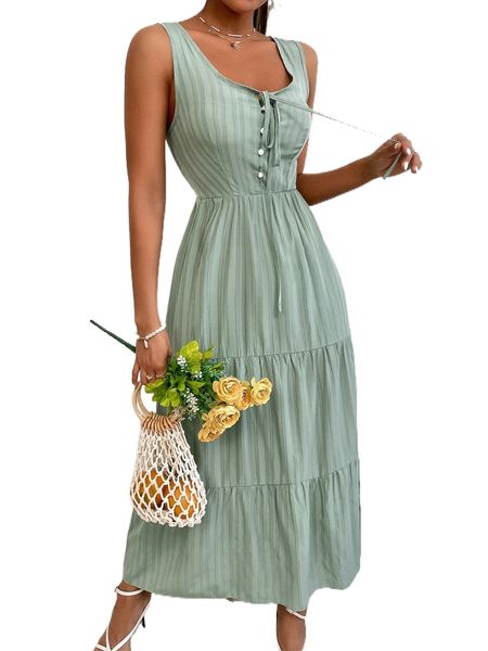 

striped tie front ruffle hem cami dress f9ta#, Black;gray