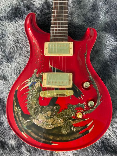 

dragon prs electric guitar neck through body gold hardware no inlays color red