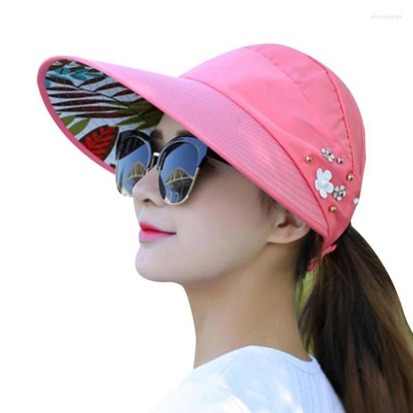 Visiere 40% Cappello estivo da donna pieghevole anti-UV Visiera parasole a tesa larga traspirante Cappello da esterno Elob22