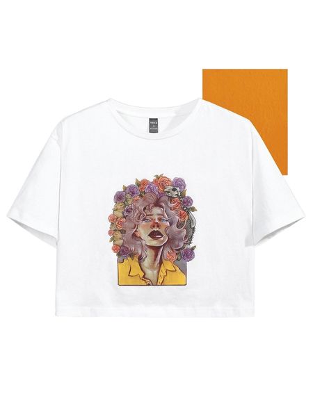 

x grecia baltazar floral & figure graphic crop tee a5us#, White