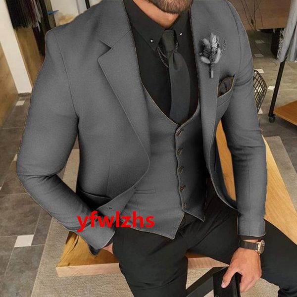 Personalize Tuxedo Grey Belo Notch Lapel Groom Tuxedos Men Suits Wedding/Prom/Dinner Man Blazer Jacket