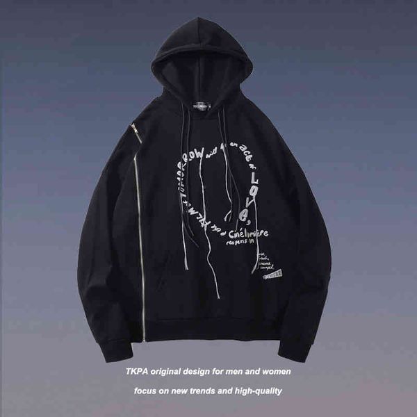 

tkpa hooded sweater men's and women's new fashion brand street love three-dimensional printing detachable sleeve coat in autumn 20, Black