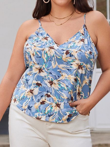 

plus allover floral print crisscross back cami h3nz#, Black