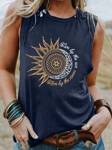 Женские танки CAMIS LIVE The Sun Love Moon Moon Colore Top Top Retro Lake Beach Party Рубашки Женские модные топсумены