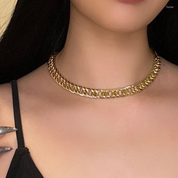 Anhänger Halsketten YC-UPGO Mode Gold Einfache Doppel Woven Metall Kragen Für Frauen Vintage Weibliche 2022 Kette Schmuck Geschenk