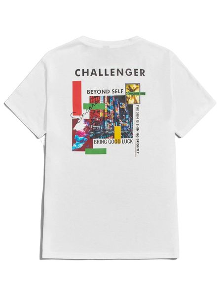 

men graphic & slogan graphic round neck tee 34cx#, White;black