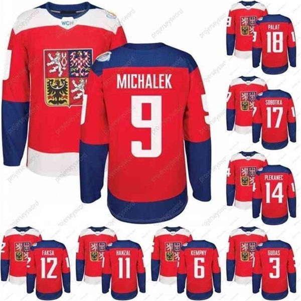 Maglia della squadra della Coppa del mondo di hockey della Repubblica Ceca Mkob 3 Gudas 9 Michalek 11 Hanzal 12 Faksa 14 Plekanec 18 Palat 23 Jaskin 31 Pavelec Maglie