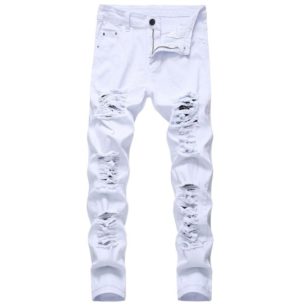 

arrival men's cotton ripped hole jeans casual slim skinny white jeans men trousers fashion stretch hip hop denim pants male 220606, Blue