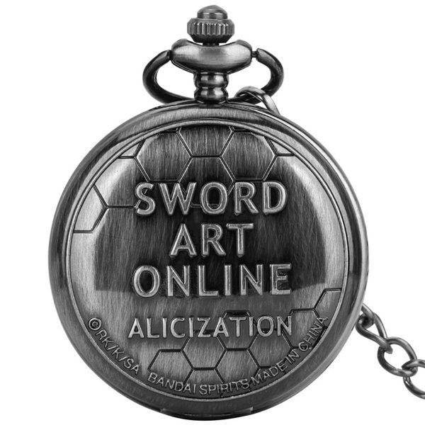 

antique black watches sword art online full hunter case men women roman number quartz pocket watch with chain gift, Slivery;golden