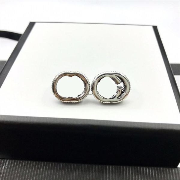 

s925 vintage classic charm stud for women hollow letter black silver earring solid color punk earrings232o, Golden;silver