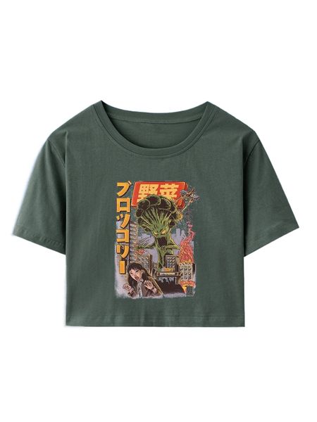 

romwe x ilustrata letter cartoon graphic crop tee s4hc#, White