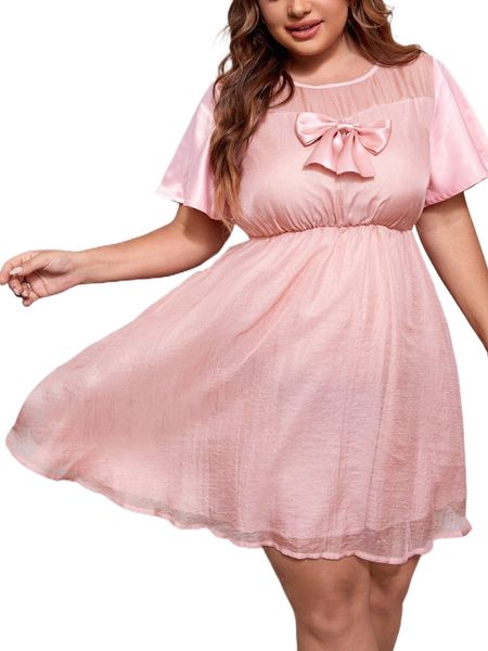 

plus bow front butterfly sleeve dress l2lh#, Black
