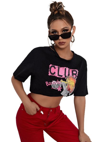 

letter & basketball print drop shoulder tee v19n#, White