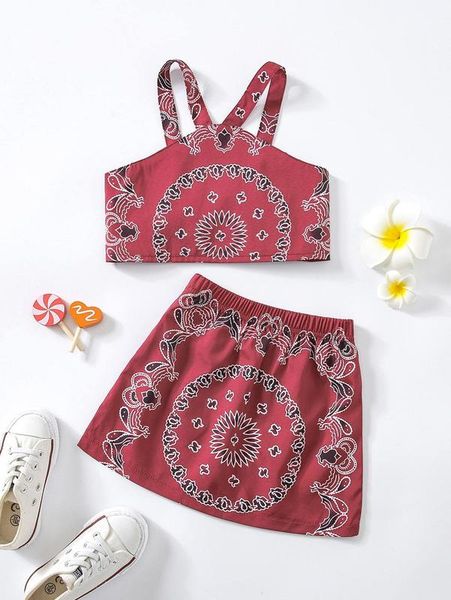 

toddler girls paisley & geo print crop cami & skirt she, White