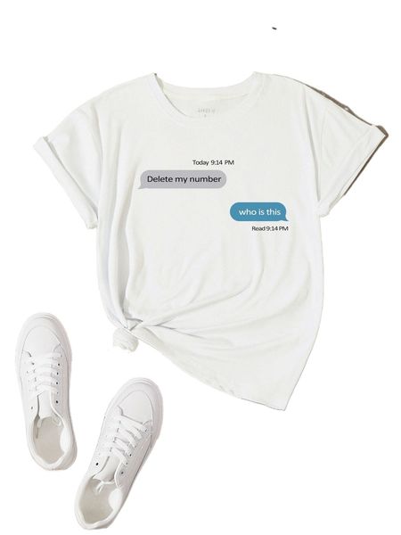 

slogan graphic short sleeve tee 37o5#, White