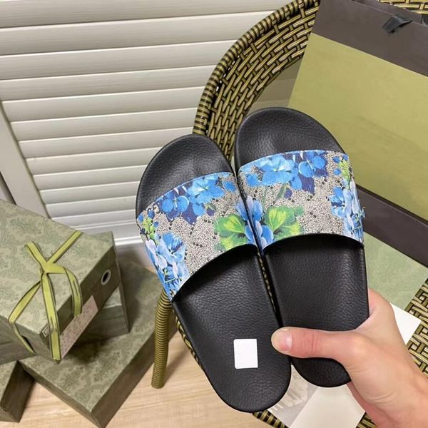 

designers mens slides womens fashion slippers luxury leather rubber flats sandals floral slipper summer beach shoes loafers gear bottoms sli, Black