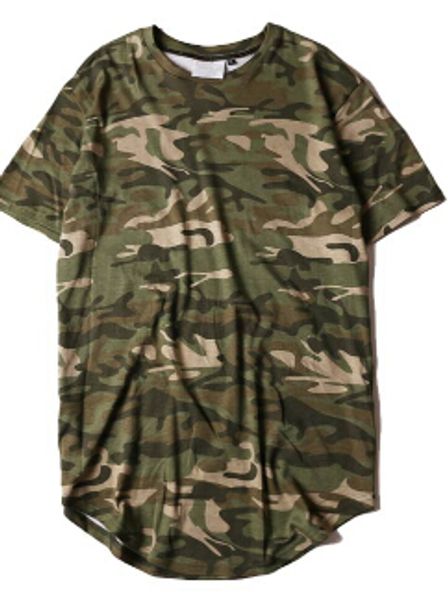 

t-shirt hi-street solid curved hem men longline extended camouflage hip hop tshirts urban kpop aa, White;black