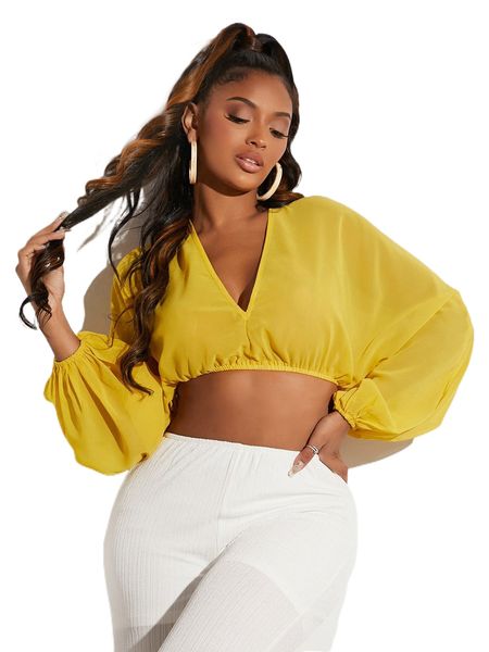 

sxy solid lantern sleeve crop x0v8#, White