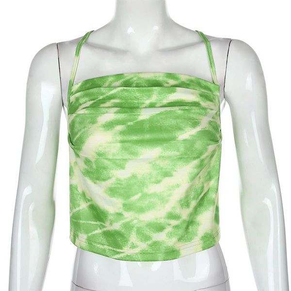 

women's tanks & camis 2022 women summer crop sleeveless tie dye print fashion beach sports skinny slim basic tshirt streetwear, White