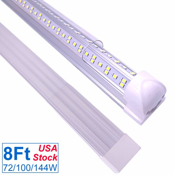 Luz de tubo LED, luminária de luzes de loja de 72w 100 w 144w 8ft, lâmpada de lâmpada integrada do lado duplo, funciona sem lastro, plug and play, para armazém