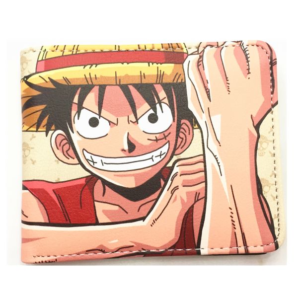 

new arrival pu japanese anime wallet one piece luffy law ace short purse with coin pocket card holder, Red;black