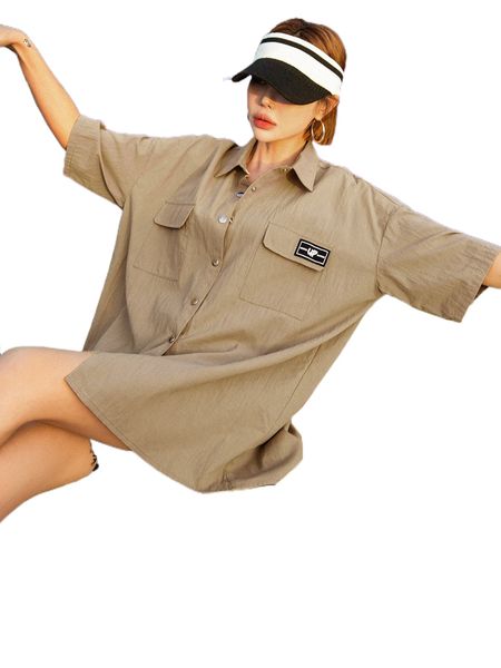 

dazy patch detail flap pocket drop shoulder blouse i6cb#, White