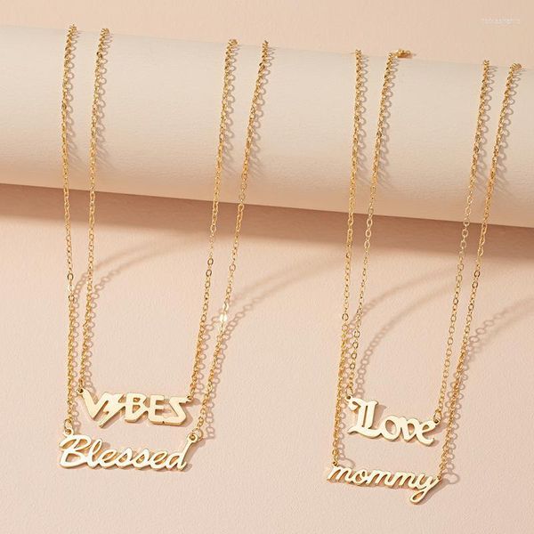 Anhänger Halsketten Mode Frauen Aussage Halskette 2022 Einfache Buchstaben Kombination VBES Liebe Mama Bleaaed Großhandel