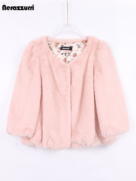 Nerazzurri outono rosa curto macio leve casaco de pele de peles feminino de manga de sopa casual casual jaqueta fofa coreana coreana top 2022 T220716