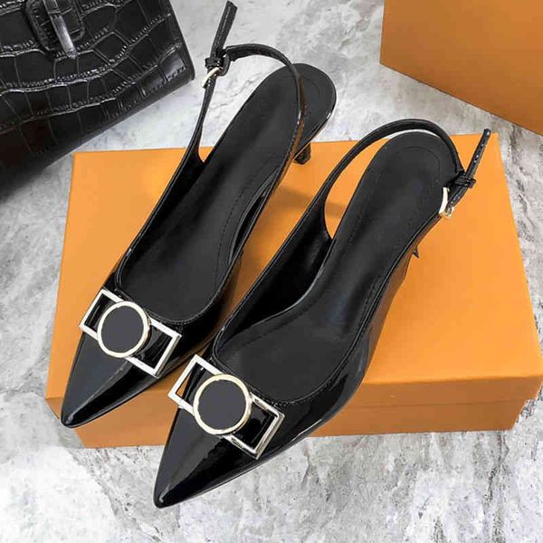 

sandals spring pointed shallow mouth high-heeled shoes women's metal button back empty thin heel sandals versatile single, Black