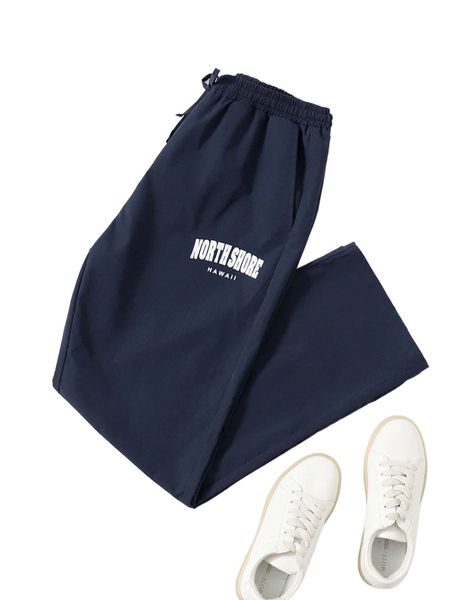 

men letter graphic slant pocket pants t2gl#, Black