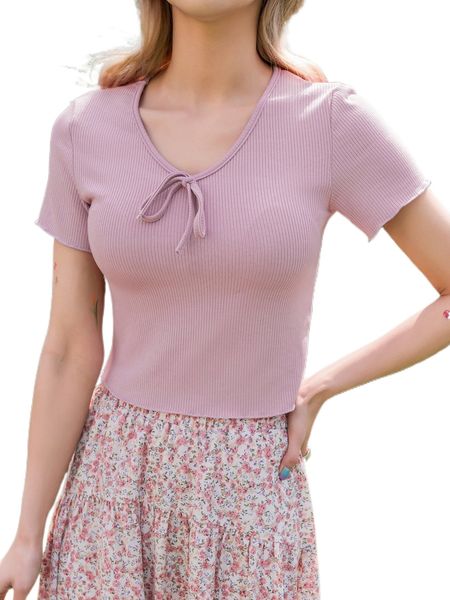 

dazy solid tie front rib knit tee m1ft#, White