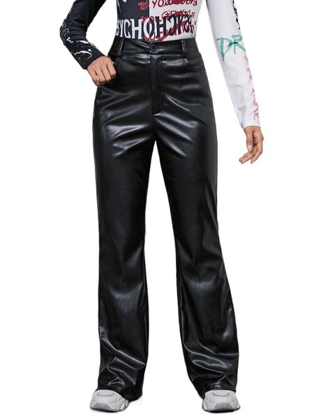 

bae pu leather flare leg pants 54y5#, Black;white