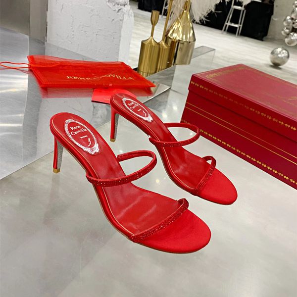 

on gladiator slip slippers women high heel stiletto sandals crystal cross around heel bride shoes shiny open toe real leather slides rene, Black