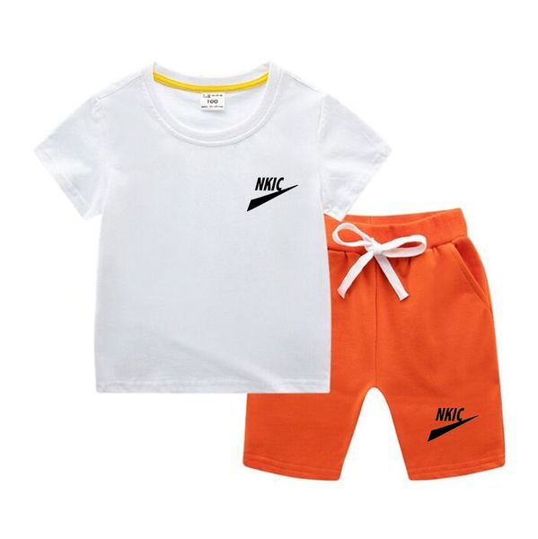 

children's suit 2-piece set baby boy summer new style cartoon pattern babys boys vest t-shirt pants girl letter printing, White