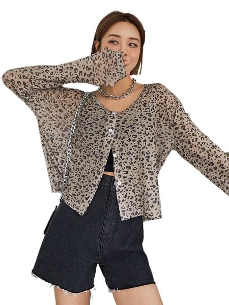 

dazy leopard print button front blouse z6cj#, White