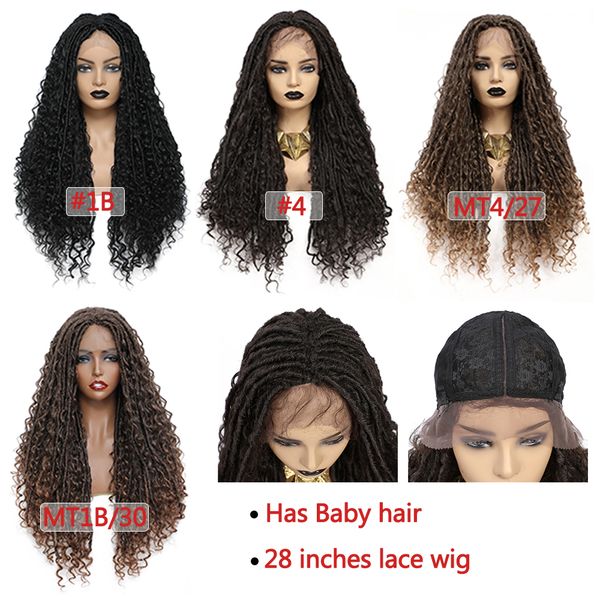 

faux locs braided wig swiss lace straight mixed bohemian curly hair hand-braided synthetic lace wig crochet braids wigfactory direct, Black