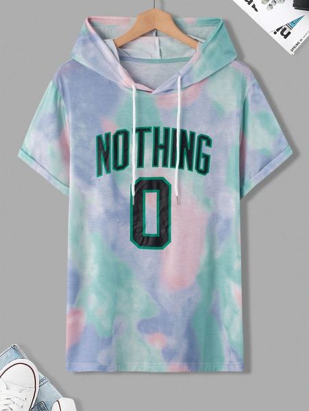 

men tie dye letter graphic drawstring hooded tee q4rn#, White;black