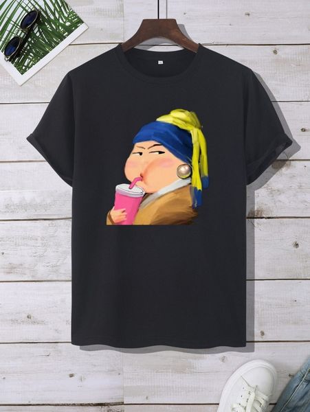 

men cartoon figure graphic tee v4bn#, White;black