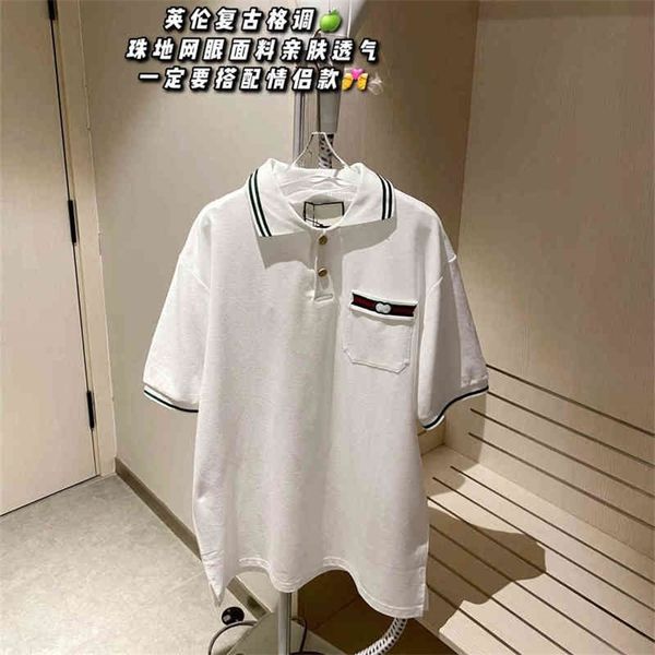 

66% off new gu + summer ribbon embroidery double g bead mesh breathable short sleeve men's and women's casual polo shirt, White;black